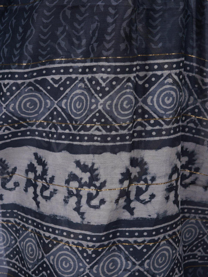 Grey Traditional Hand Block Print Chanderi - S16 Label Veena