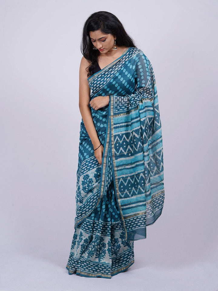 Blue Traditional Hand Block Print Chanderi - S17 Label Veena