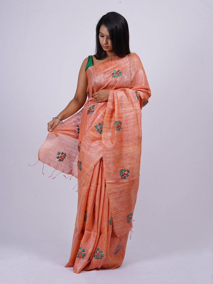 Peach Tussar Ghiccha Silk Saree - S18 Label Veena