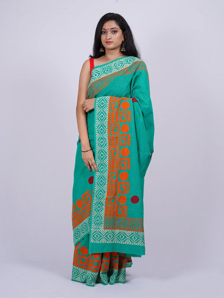 Green Cotton Handloom Saree - S19 Label Veena