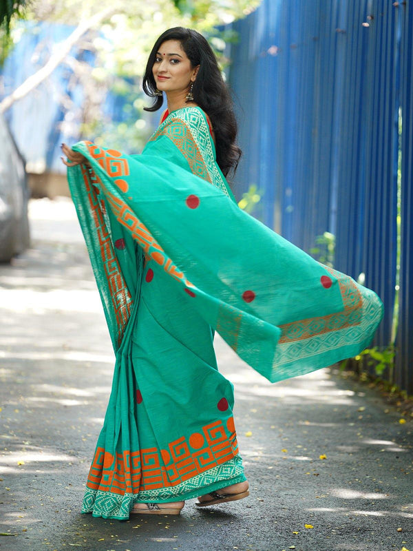 Green Cotton Handloom Saree - S19 Label Veena