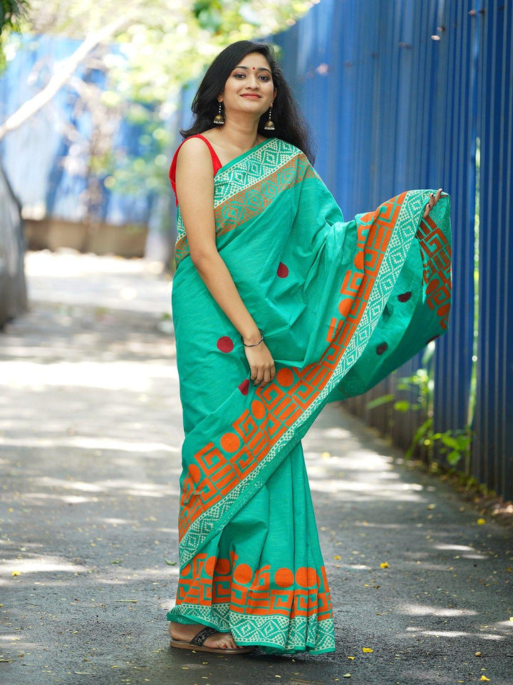 Green Cotton Handloom Saree - S19 Label Veena