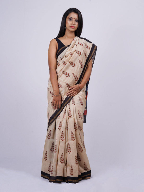 Off White Traditional Hand Block Print Chanderi - S21 Label Veena