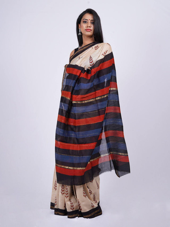 Off White Traditional Hand Block Print Chanderi - S21 Label Veena