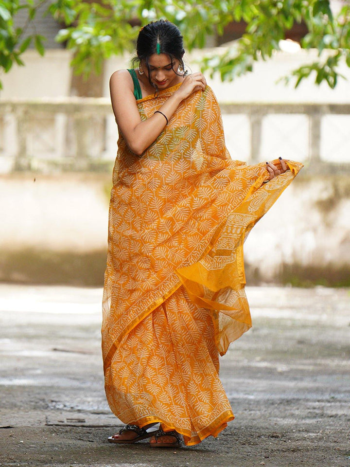 Yellow Traditional Kota Doria Saree - S24 Label Veena