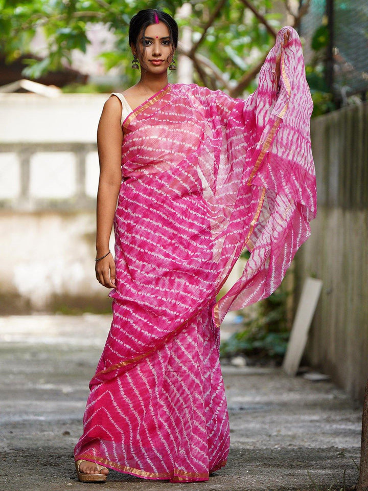 Pink Traditional Kota Doria Saree - S25 Label Veena