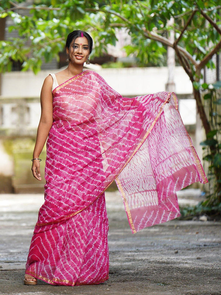 Pink Traditional Kota Doria Saree - S25 Label Veena