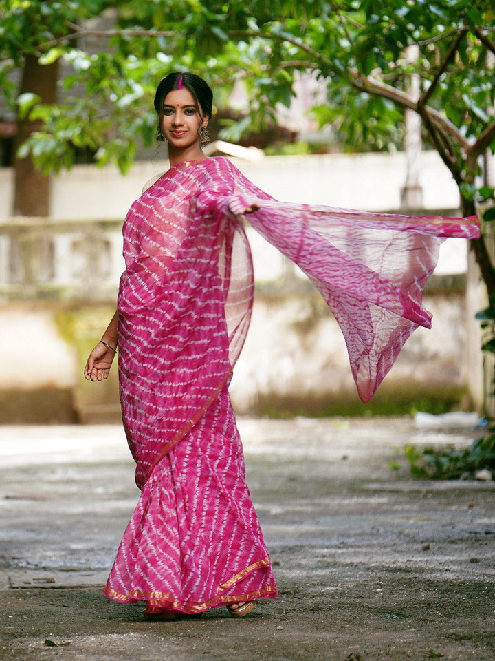 Pink Traditional Kota Doria Saree - S25 Label Veena