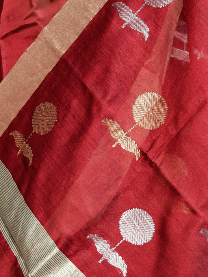 Maroon Red Handloom Chanderi Silk Saree - S78 Label Veena