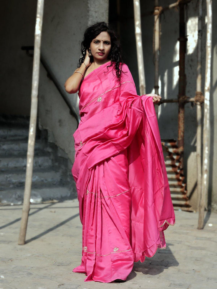 Magenta Pink Hand Embroidered Chanderi Silk Saree - S79 Label Veena