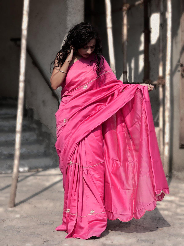 Magenta Pink Hand Embroidered Chanderi Silk Saree - S79 Label Veena