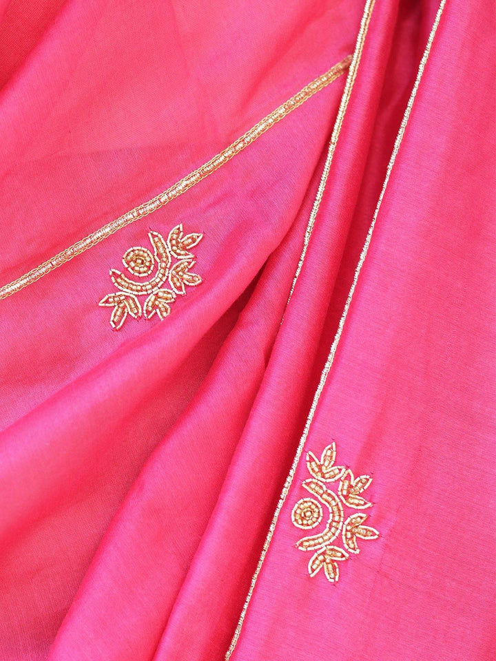 Magenta Pink Hand Embroidered Chanderi Silk Saree - S79 Label Veena