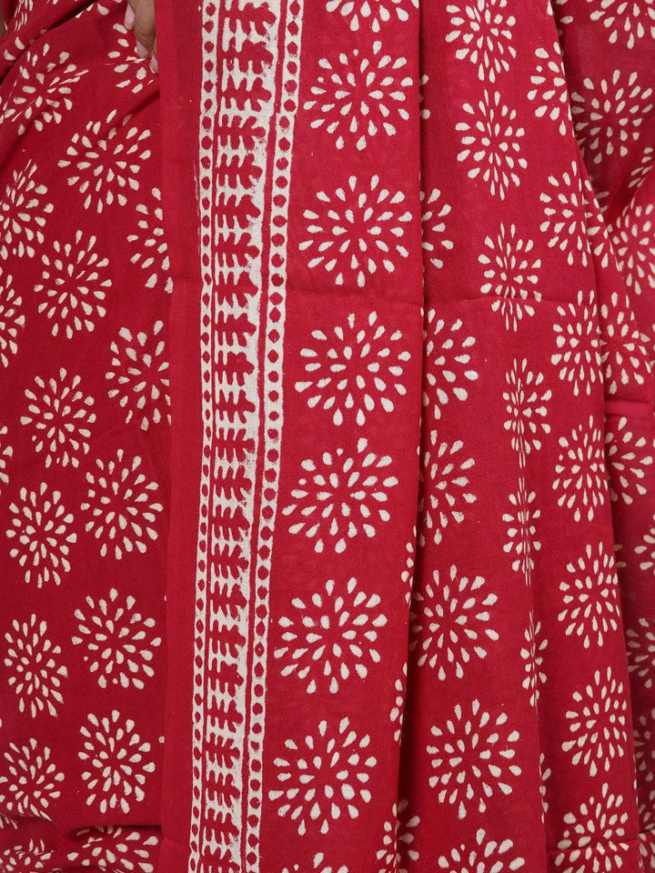 Soft Cotton Voile Red Handblock Print Saree - S5 Label Veena