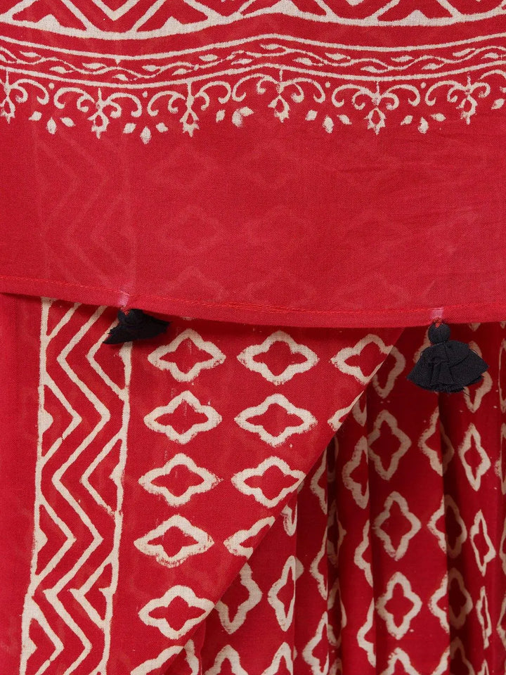 Soft Cotton Voile Red Handblock Print Saree- S7 Label Veena