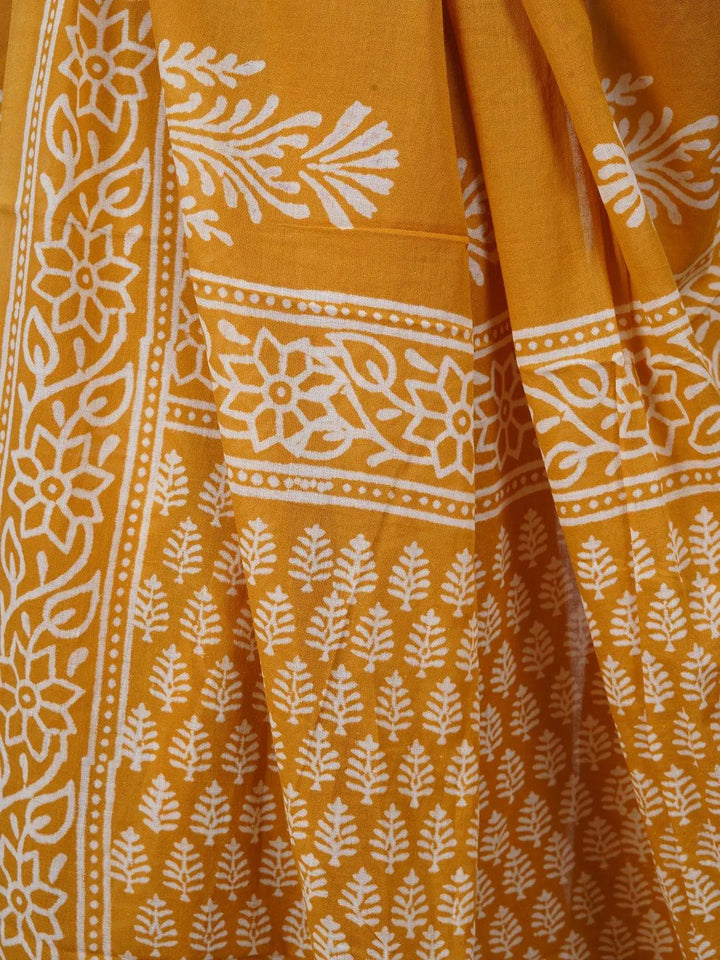 Soft Cotton Voile Yellow Handblock Print Saree - S11 Label Veena