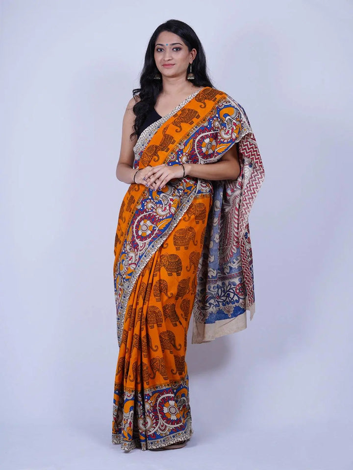 Soft Cotton Voile Yellow Handblock Print Saree - S9 Label Veena