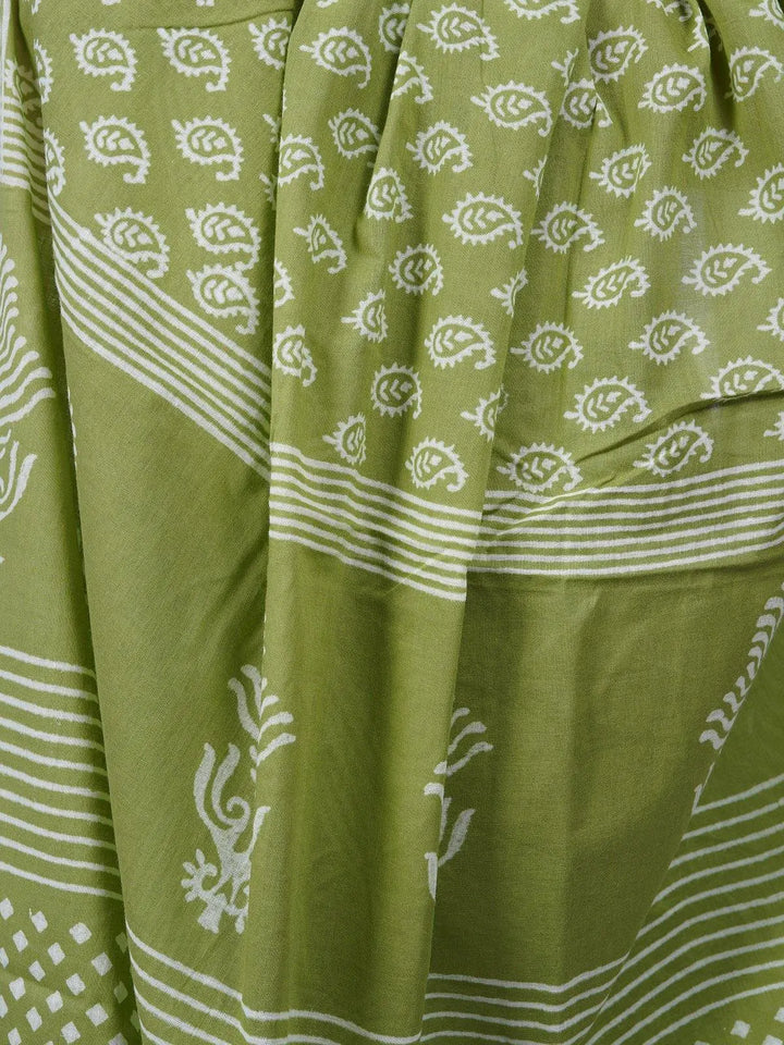 Soft Voile Cotton Green Handblock Print Saree - S10 Label Veena