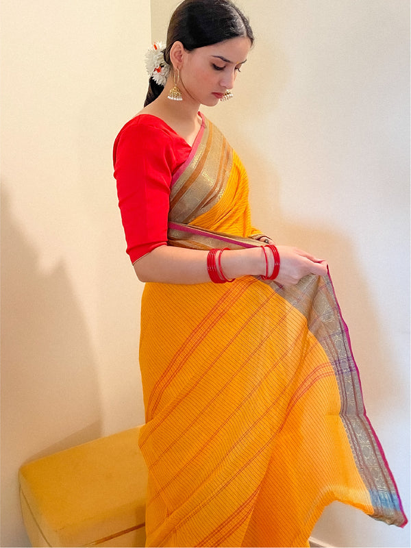 Yellow Pure Cotton Handwoven Saree - S88