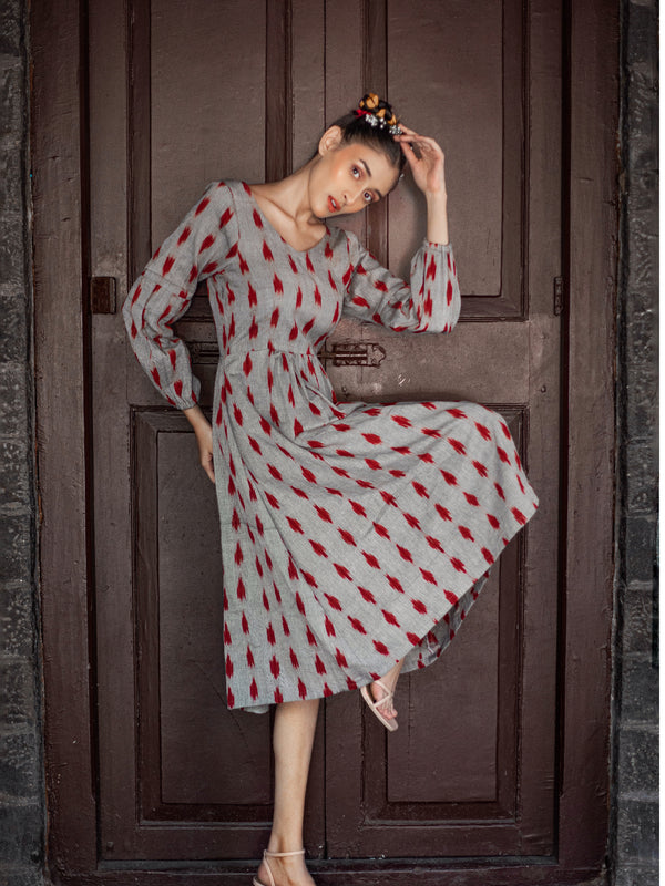 The Red Spot Grey Ikat Cotton Dress - WD02