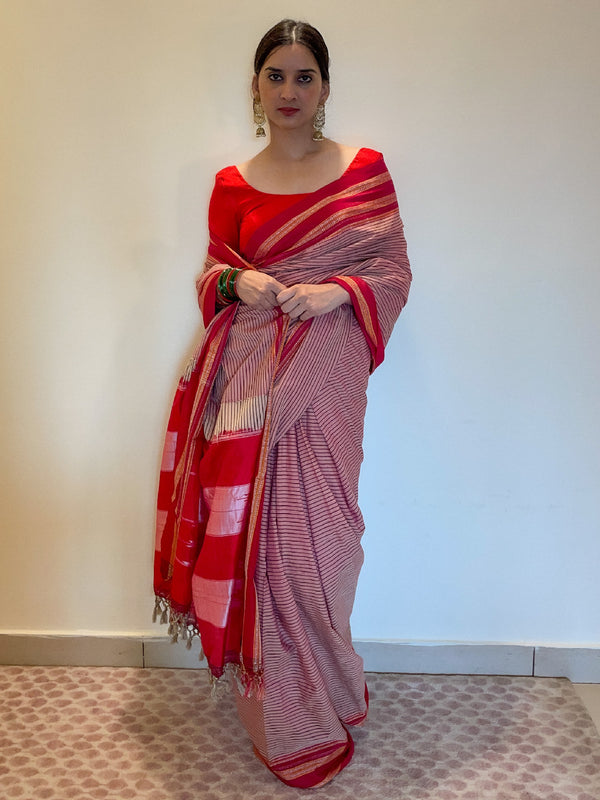 Red Ilkal Cotton Silk Handloom Saree - S85