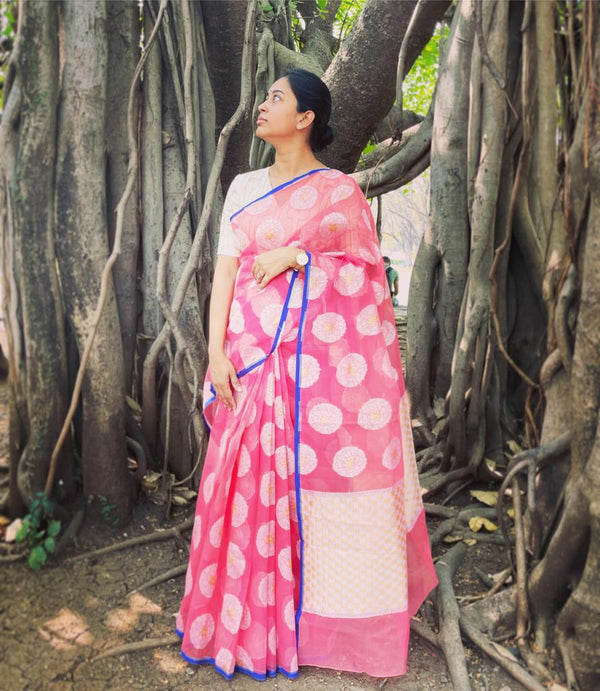 Pink Banarasi Kora Silk Handwoven Saree - S70